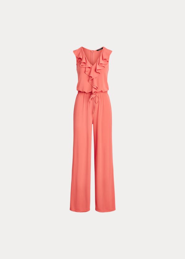 Ralph Lauren Ruffle-Trim Jersey Jumpsuit Dame Danmark (MPIWL0734)